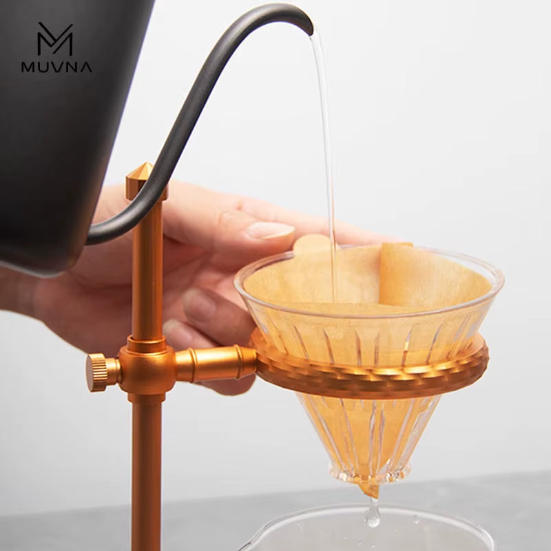 Elevate Your Brewing Experience with the Adjustable MUVNA Dripper Coffee Stand - Stylish Walnut Base in Black/Gold