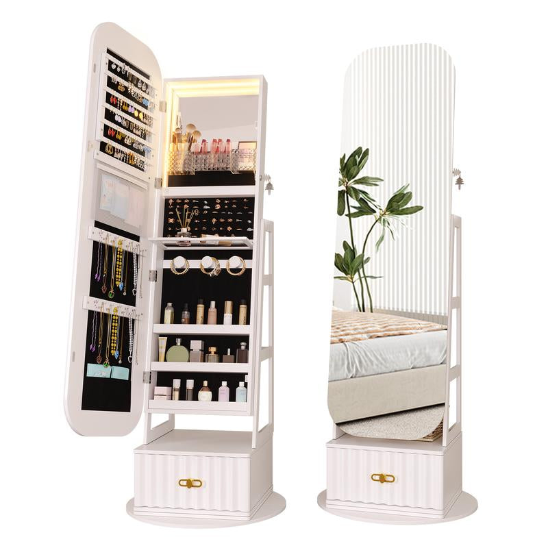 Elevate Your Space with the Miuvanity 3-In-1 360 Swivel Jewelry Cabinet - Modern Armoire with LED Light and Ample Storage