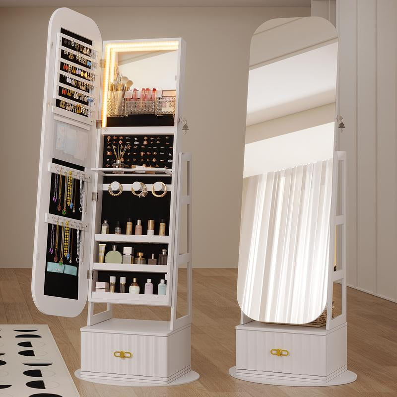 Elevate Your Space with the Miuvanity 3-In-1 360 Swivel Jewelry Cabinet - Modern Armoire with LED Light and Ample Storage