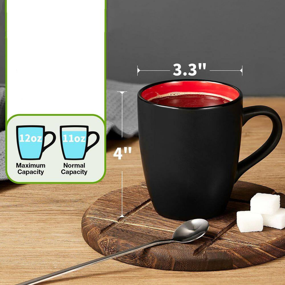 Elegant 6 Pack Matte Black Porcelain Coffee Mugs - Perfect for Coffee, Tea, and More