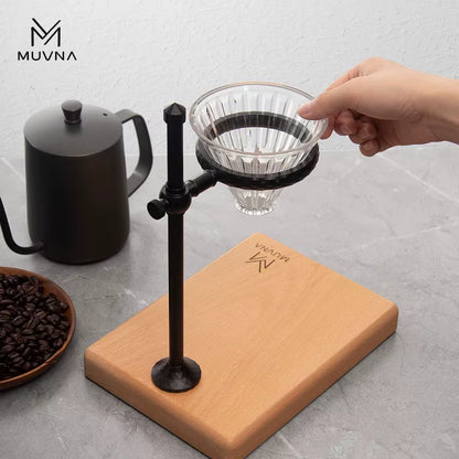 Elevate Your Brewing Experience with the Adjustable MUVNA Dripper Coffee Stand - Stylish Walnut Base in Black/Gold