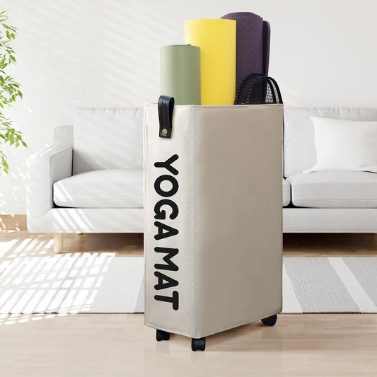 Elevate Your Home Gym with the 22’’ Large Yoga Mat Storage Rack – Stylish White Organizer with Wheels for Ultimate Workout Equipment Management