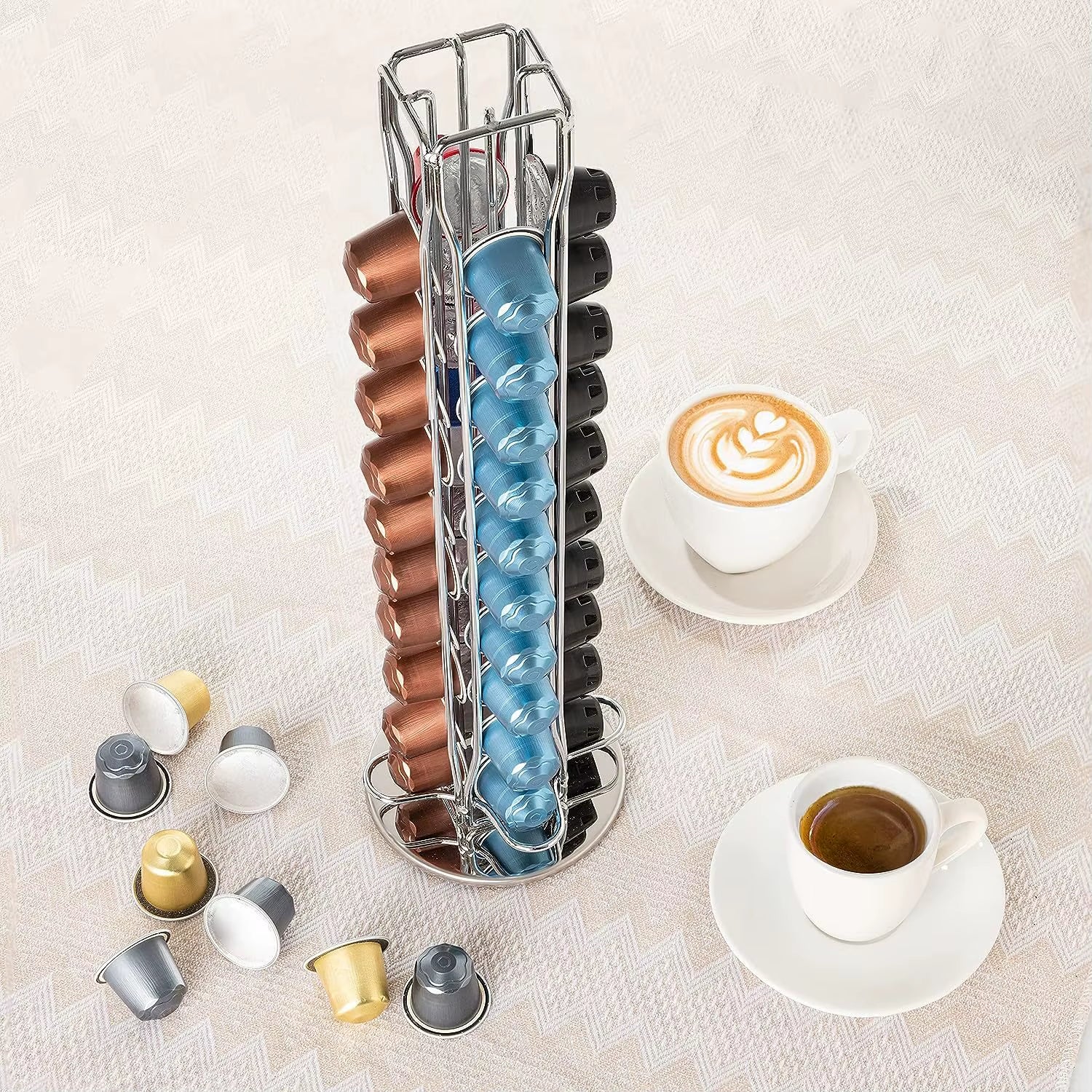 Stylish Black and Silver Coffee Capsule Holder for Nespresso - Organize 40 Coffee Pods in Style!