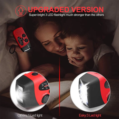 Emergency Radio with Crank, Solar Power, 1000mAh Power Bank and Flashlight - Essential Survival Gear