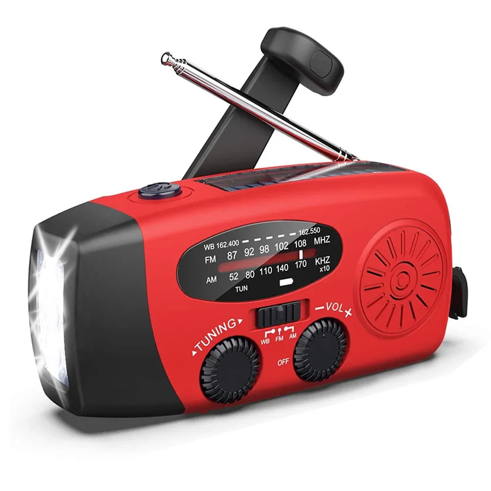 Emergency Radio with Crank, Solar Power, 1000mAh Power Bank and Flashlight - Essential Survival Gear