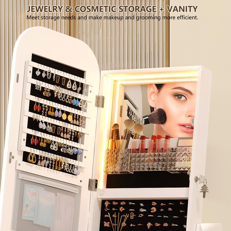 Elevate Your Space with the Miuvanity 3-In-1 360 Swivel Jewelry Cabinet - Modern Armoire with LED Light and Ample Storage