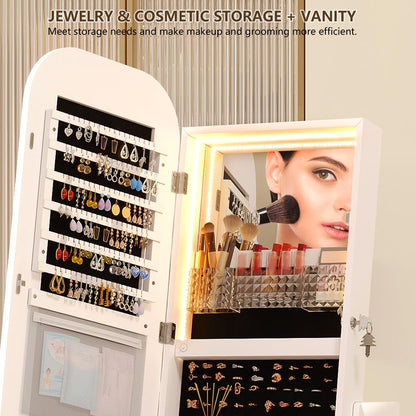 Elevate Your Space with the Miuvanity 3-In-1 360 Swivel Jewelry Cabinet - Modern Armoire with LED Light and Ample Storage