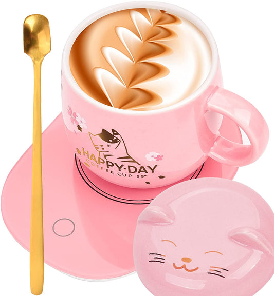 Charming Smart Cat Coffee Mug Warmer Set - Auto On/Off Gravity-Induction Mug with Gift Box - The Perfect Gift for Coffee & Tea Lovers!
