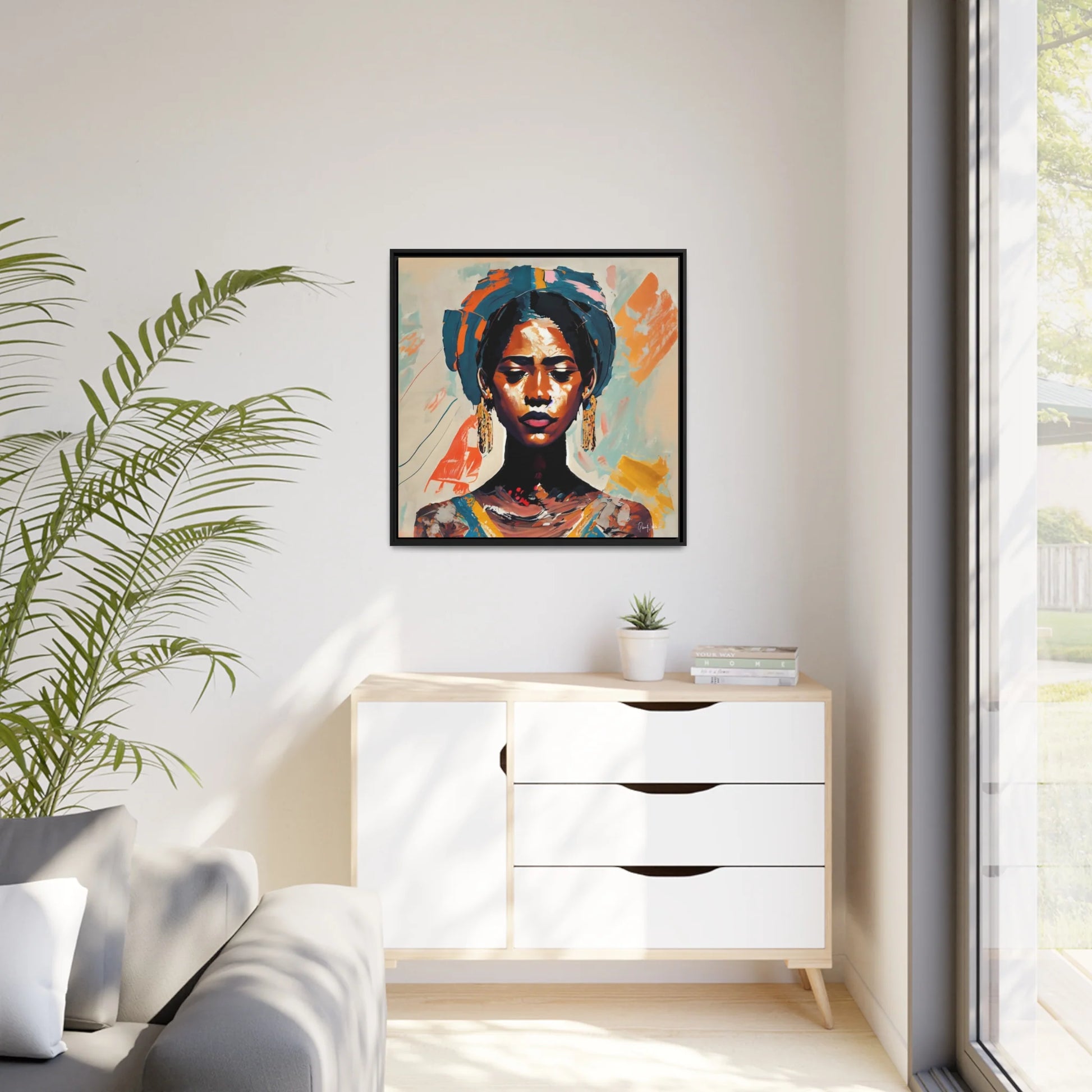 Stunning Woman with Turban Portrait Canvas Wall Art - Elegantly Framed for Your Home