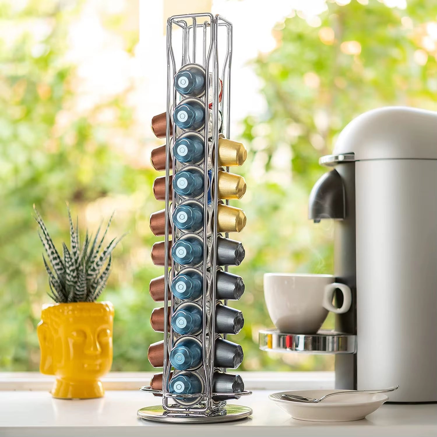 Stylish Black and Silver Coffee Capsule Holder for Nespresso - Organize 40 Coffee Pods in Style!