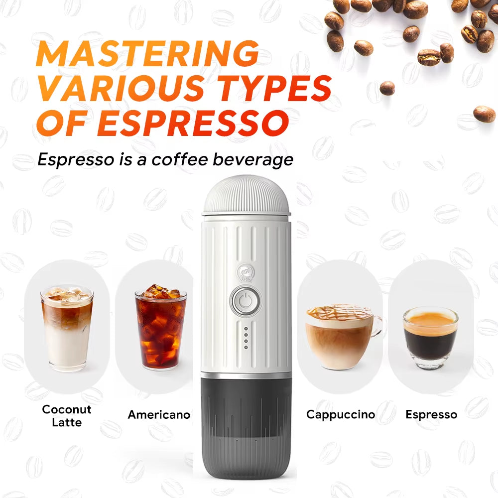 Experience Barista-Quality Coffee Anywhere with the Auto Espresso Coffee Maker - Portable, Wireless, and Compatible with Nespresso Capsules & Coffee Powder