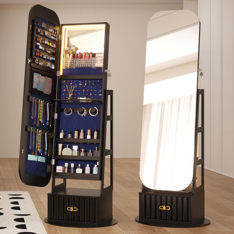 Elevate Your Space with the Miuvanity 3-In-1 360 Swivel Jewelry Cabinet - Modern Armoire with LED Light and Ample Storage
