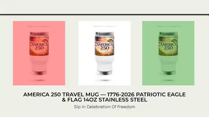 America 250 Travel Mug &mdash; 1776-2026 Patriotic Eagle & Flag 14oz Stainless Steel by@Outfy